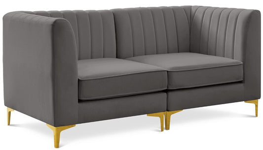 Meridian Furniture - Alina Grey Velvet Modular Sofa - 2Pc - 604Grey-S67 veiw 1