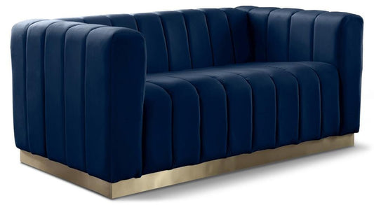 Meridian Furniture - Marlon Navy Velvet Loveseat - 603Navy-L veiw 1