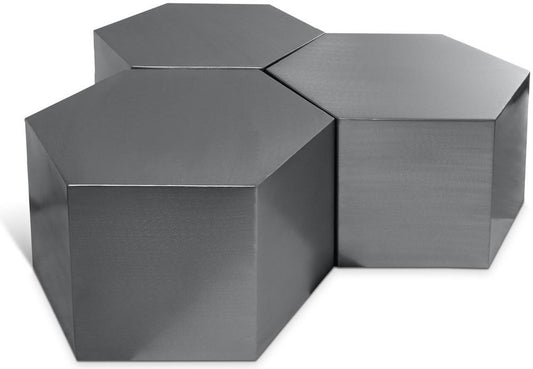 Meridian Furniture - Hexagon Brushed Chrome Coffee Table - 3pc - 293-CT-3PC veiw 1