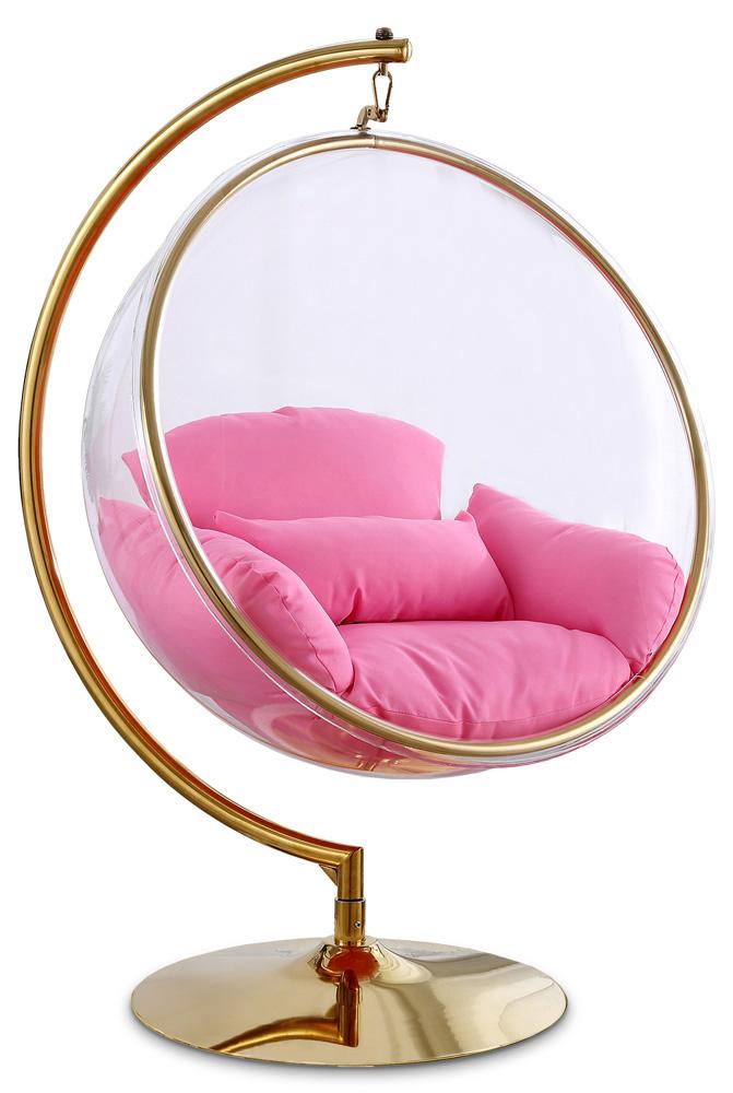 Meridian Furniture - Luna Pink Fabric Acrylic Swing Bubble Accent Chair - 508Pink veiw 1