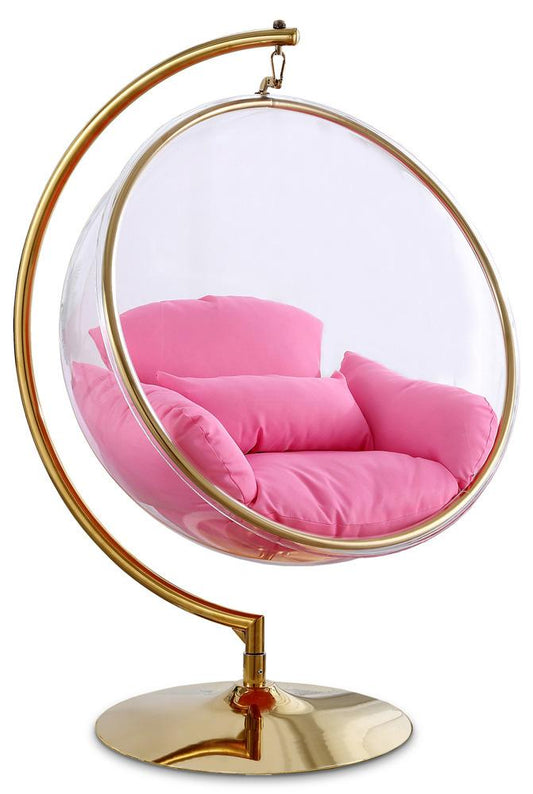 Meridian Furniture - Luna Pink Fabric Acrylic Swing Bubble Accent Chair - 508Pink veiw 1