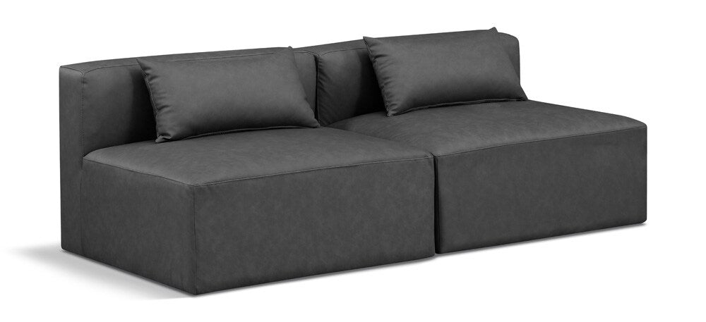 Meridian Furniture - Cube Charcoal Grey Vegan Leather Modular Sofa - 2Pc - 668Grey-S72A veiw 1