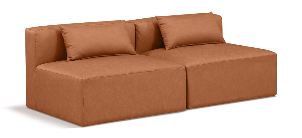 Meridian Furniture - Cube Cognac Vegan Leather Modular Sofa - 2Pc - 668Cognac-S72A veiw 1