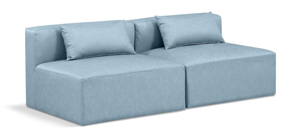 Meridian Furniture - Cube Light Blue Vegan Leather Modular Sofa - 2Pc - 668LtBlu-S72A veiw 1