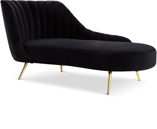Meridian Furniture - Margo Black Velvet Chaise - 622Black-Chaise veiw 1