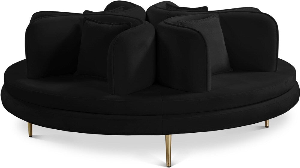 Meridian Furniture - Circlet Black Velvet Round Sofa Settee - 627Black veiw 1
