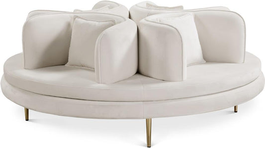 Meridian Furniture - Circlet Cream Velvet Round Sofa Settee - 627Cream veiw 1