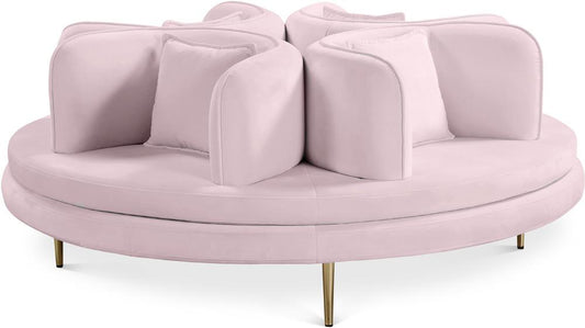 Meridian Furniture - Circlet Pink Velvet Round Sofa Settee - 627Pink veiw 1