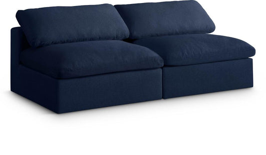 Meridian Furniture - Serene Navy Linen Textured Fabric Deluxe Comfort Modular Armless Sofa - 2Pc - 601Navy-S78 veiw 1