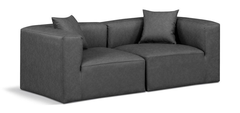 Meridian Furniture - Cube Charcoal Grey Vegan Leather Modular Sofa - 2Pc - 668Grey-S72B veiw 1