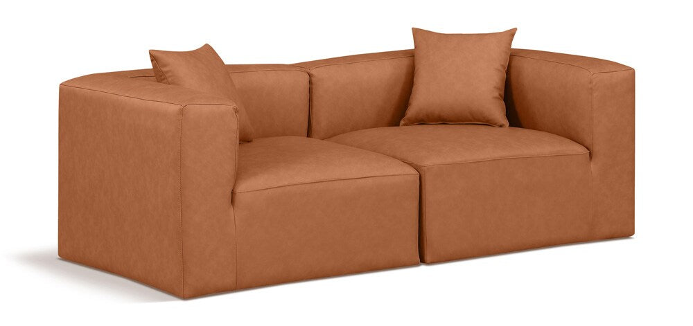 Meridian Furniture - Cube Cognac Vegan Leather Modular Sofa - 2Pc - 668Cognac-S72B veiw 1