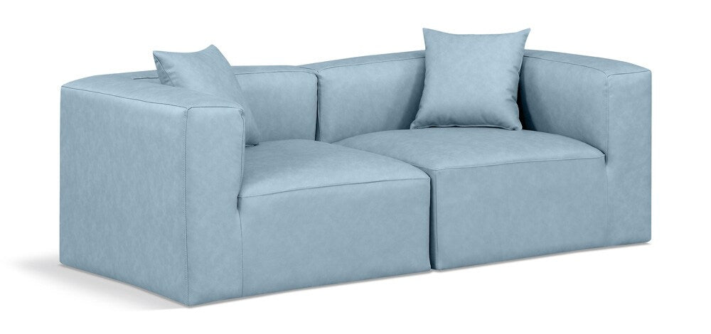 Meridian Furniture - Cube Light Blue Vegan Leather Modular Sofa - 2Pc - 668LtBlu-S72B veiw 1
