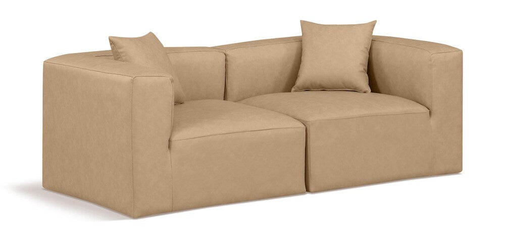 Meridian Furniture - Cube Tan Vegan Leather Modular Sofa - 2Pc - 668Tan-S72B veiw 1