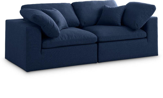 Meridian Furniture - Serene Navy Linen Textured Fabric Deluxe Comfort Modular Sofa - 2Pc - 601Navy-S80 veiw 1
