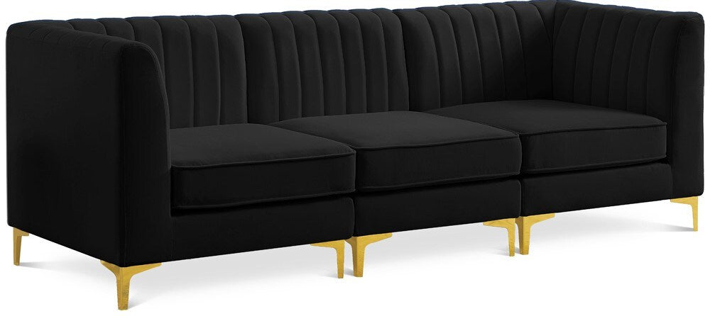 Meridian Furniture - Alina Black Velvet Modular Sofa - 3Pc - 604Black-S93 veiw 1