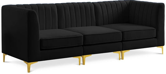 Meridian Furniture - Alina Black Velvet Modular Sofa - 3Pc - 604Black-S93 veiw 1