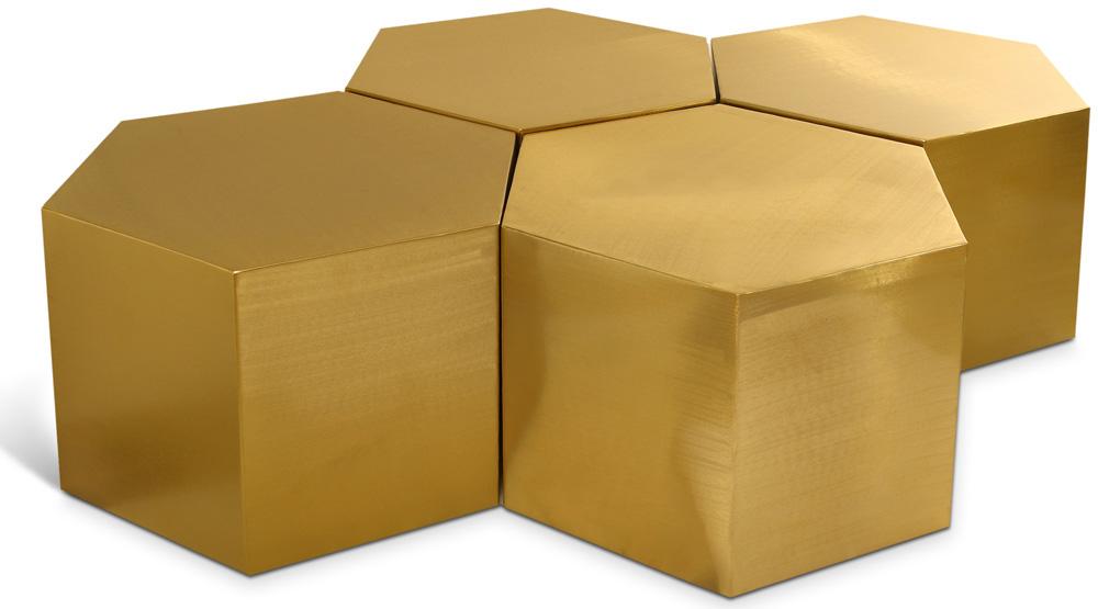 Meridian Furniture - Hexagon Brushed Gold Coffee Table - 4pc - 292-CT-4PC veiw 1