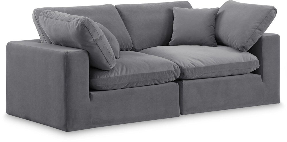 Meridian Furniture - Comfy Grey Velvet Modular Sofa - 2Pc - 189Grey-S80 veiw 1