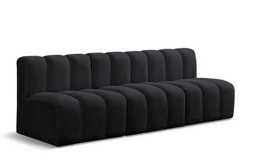 Meridian Furniture - Arc Black Velvet Modular Sofa - 3Pc - 103Black-S3F veiw 1