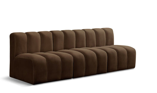 Meridian Furniture - Arc Brown Velvet Modular Sofa - 3Pc - 103Brown-S3F veiw 1