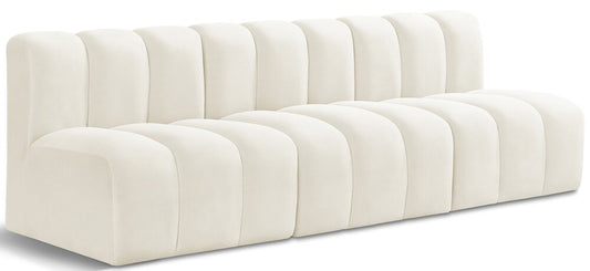 Meridian Furniture - Arc Cream Velvet Modular Sofa - 3Pc - 103Cream-S3F veiw 1