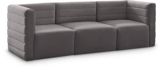 Meridian Furniture - Quincy Grey Velvet Modular Sofa - 3Pc - 677Grey-S95 veiw 1