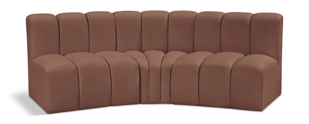 Meridian Furniture - Arc Cognac Vegan Leather Modular Sofa - 3Pc - 101Cognac-S3B veiw 1