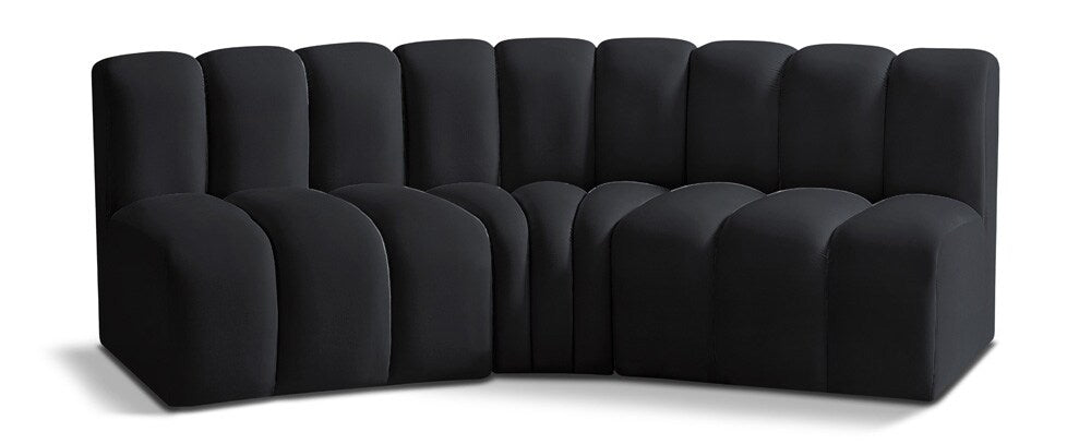 Meridian Furniture - Arc Black Velvet Modular Sofa - 3Pc - 103Black-S3B veiw 1