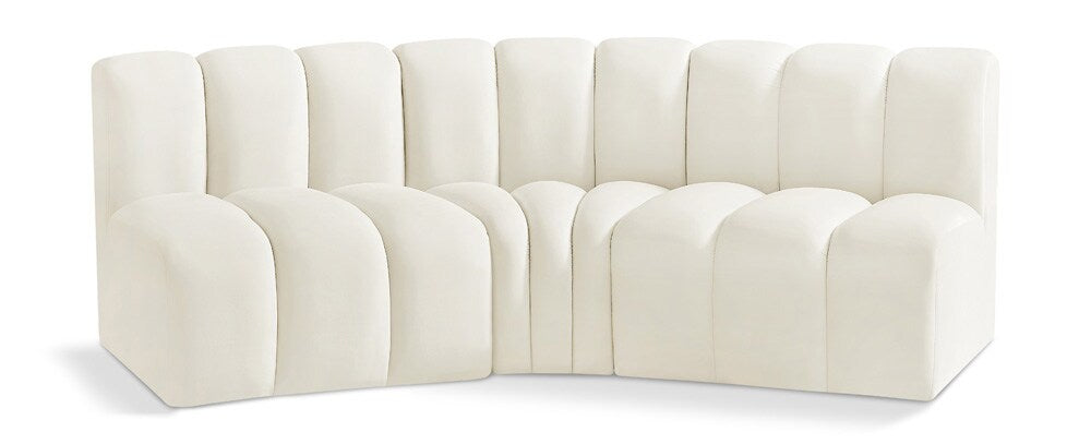 Meridian Furniture - Arc Cream Velvet Modular Sofa - 3Pc - 103Cream-S3B veiw 1