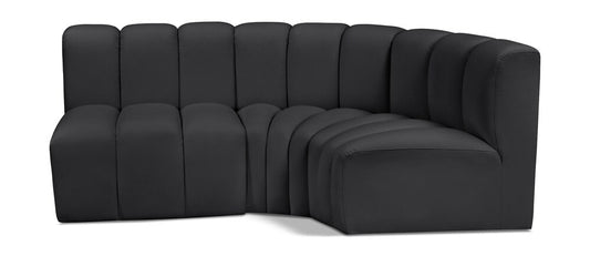 Meridian Furniture - Arc Black Vegan Leather Modular Sofa - 3Pc - 101Black-S3A veiw 1