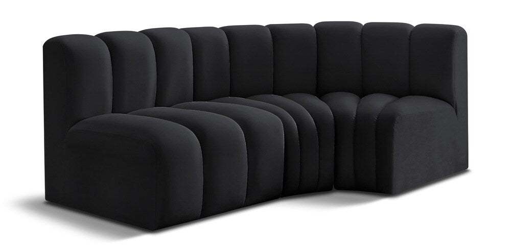 Meridian Furniture - Arc Black Velvet Modular Sofa - 3Pc - 103Black-S3A veiw 1