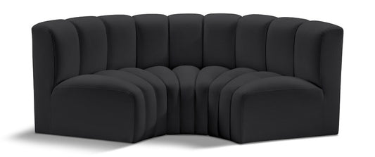 Meridian Furniture - Arc Black Vegan Leather Modular Sofa - 3Pc - 101Black-S3C veiw 1