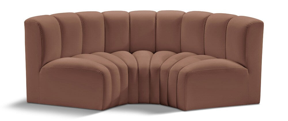 Meridian Furniture - Arc Cognac Vegan Leather Modular Sofa - 3Pc - 101Cognac-S3C veiw 1
