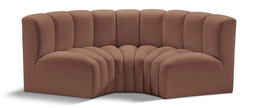 Meridian Furniture - Arc Cognac Vegan Leather Modular Sofa - 3Pc - 101Cognac-S3C veiw 1