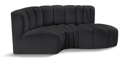 Meridian Furniture - Arc Black Vegan Leather Modular Sofa - 3Pc - 101Black-S3D veiw 1
