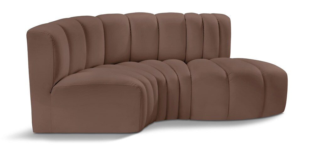 Meridian Furniture - Arc Brown Vegan Leather Modular Sofa - 3Pc - 101Brown-S3D veiw 1