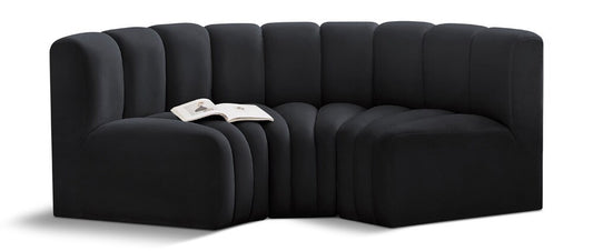 Meridian Furniture - Arc Black Velvet Modular Sofa - 3Pc - 103Black-S3C veiw 1