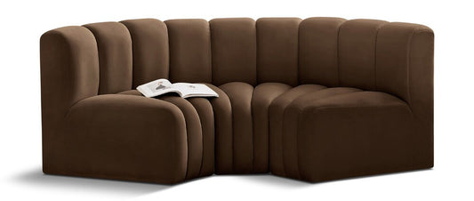 Meridian Furniture - Arc Brown Velvet Modular Sofa - 3Pc - 103Brown-S3C veiw 1