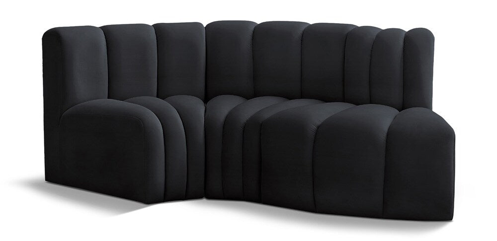 Meridian Furniture - Arc Black Velvet Modular Sofa - 3Pc - 103Black-S3D veiw 1