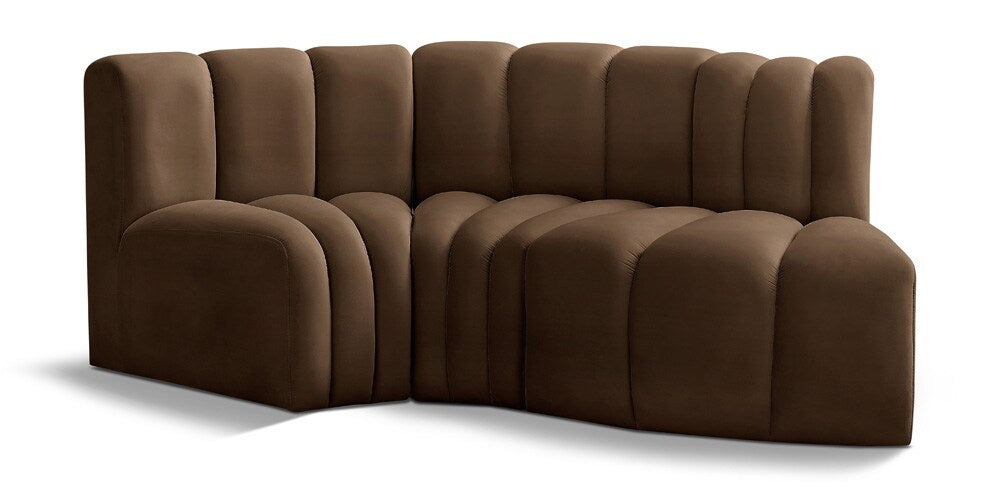 Meridian Furniture - Arc Brown Velvet Modular Sofa - 3Pc - 103Brown-S3D veiw 1