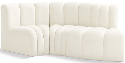 Meridian Furniture - Arc Cream Velvet Modular Sofa - 3Pc - 103Cream-S3D veiw 1