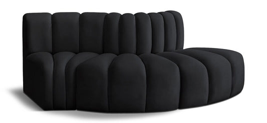 Meridian Furniture - Arc Black Velvet Modular Sofa - 3Pc - 103Black-S3E veiw 1