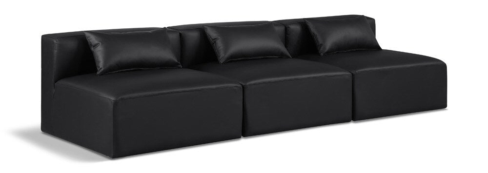 Meridian Furniture - Cube Black Vegan Leather Modular Sofa - 3Pc - 668Black-S108A veiw 1