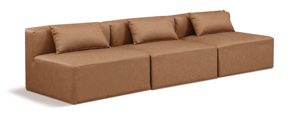 Meridian Furniture - Cube Brown Vegan Leather Modular Sofa - 3Pc - 668Brown-S108A veiw 1