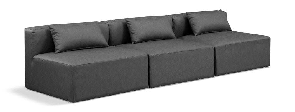 Meridian Furniture - Cube Charcoal Grey Vegan Leather Modular Sofa - 3Pc - 668Grey-S108A veiw 1