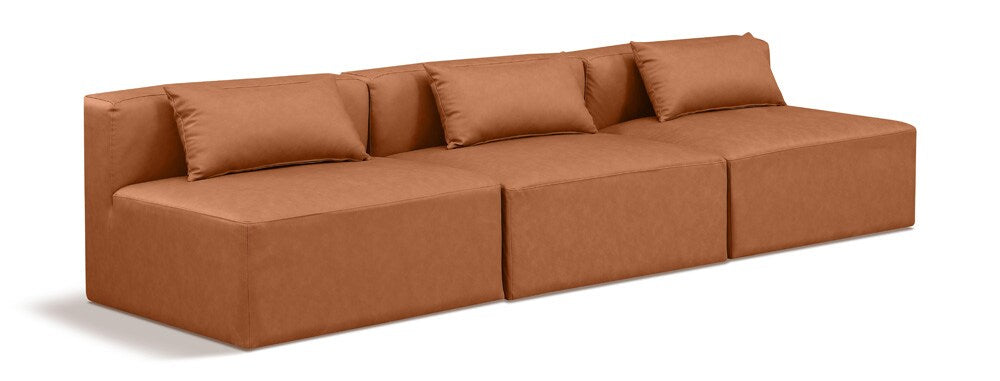 Meridian Furniture - Cube Cognac Vegan Leather Modular Sofa - 3Pc - 668Cognac-S108A veiw 1