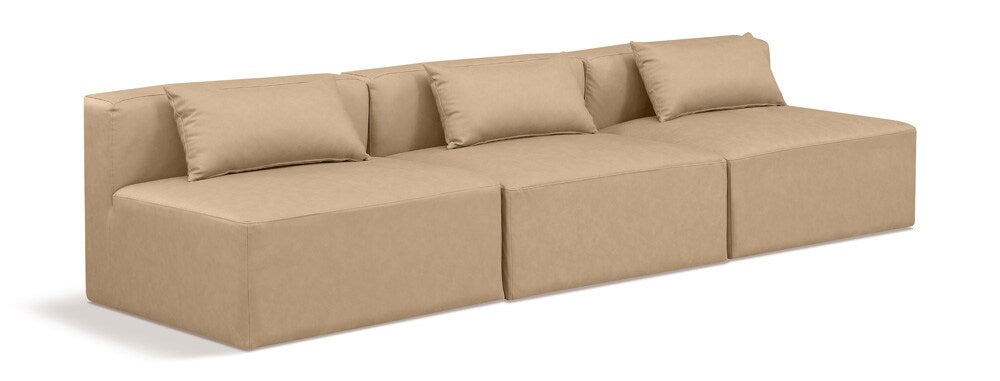 Meridian Furniture - Cube Tan Vegan Leather Modular Sofa - 3Pc - 668Tan-S108A veiw 1
