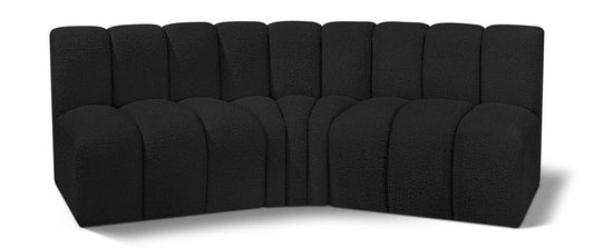 Meridian Furniture - Arc Black Boucle Fabric Modular Sofa - 3Pc - 102Black-S3B veiw 1