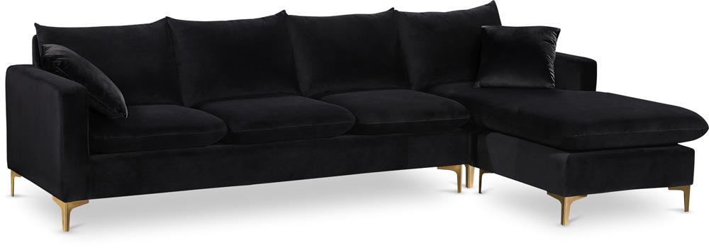 Meridian Furniture - Naomi Black Velvet 2pc. Reversible Sectional - 636Black-Sectional veiw 1