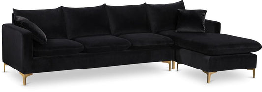 Meridian Furniture - Naomi Black Velvet 2pc. Reversible Sectional - 636Black-Sectional veiw 1